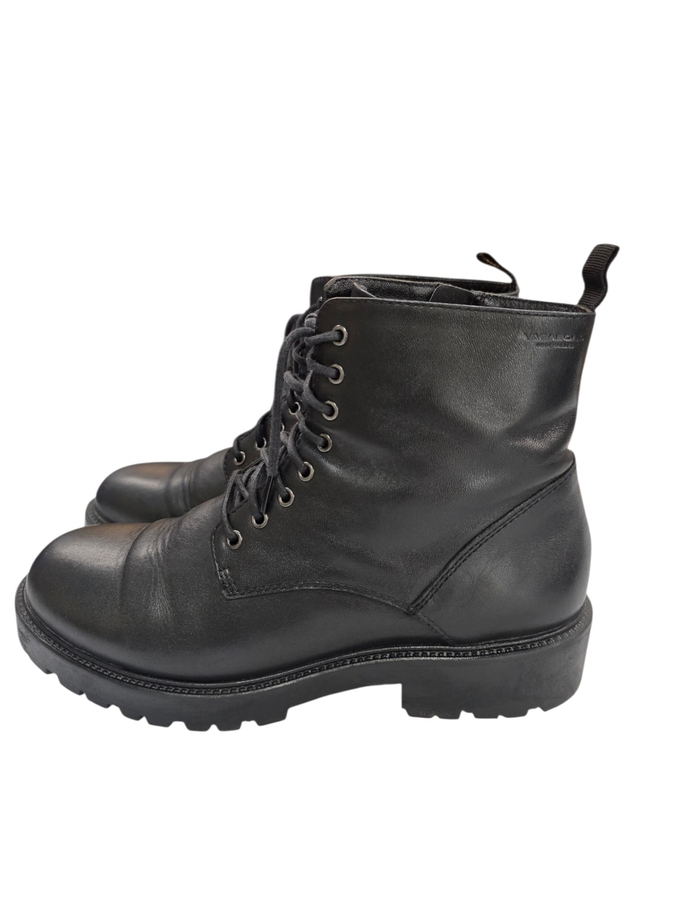 Vagabond Kenova Black Leather Lace-Up Ankle Boots with side inner Zip
